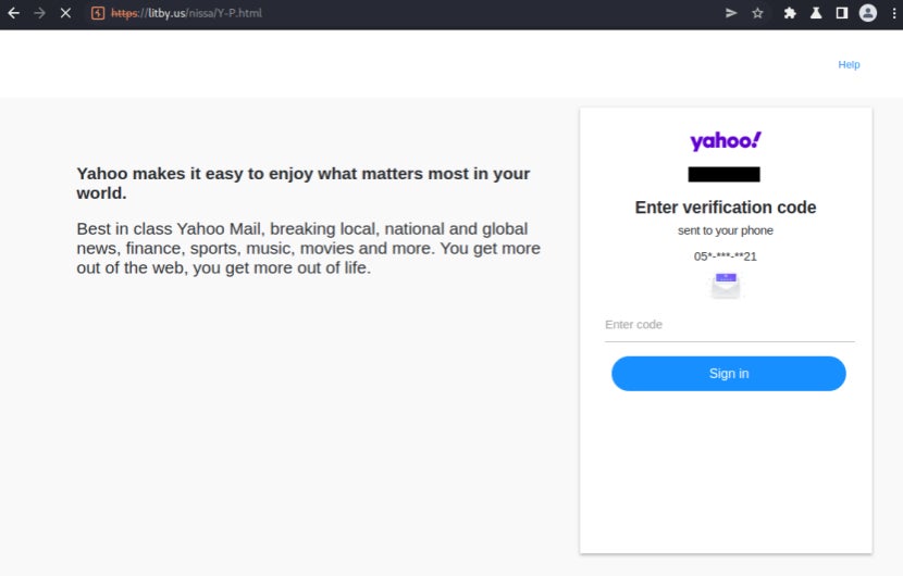図4：Yahooの2FAを迂回するために使用されるフィッシングページ