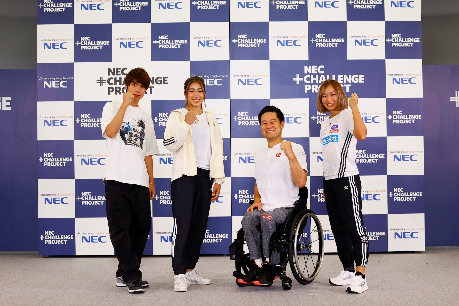 左から　堀米雄斗選手、野中生萌選手、国枝慎吾選手、中西麻耶選手
