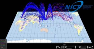 図3. NICTER Atlasによるダークネットで観測された通信の可視化