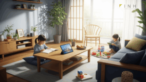 OPPO新タブレット「Pad SE」9月25日発売の紹介記事に関連する日常的な家庭の風景。子どもたちがタブレットを使って勉強や遊びを楽しんでいるシーン。