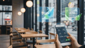 20GB格安SIM比較2026年1月最新｜都市のカフェでスマホを使って通信プランを比較するシーン。具体的な製品やロゴは含まれていません。