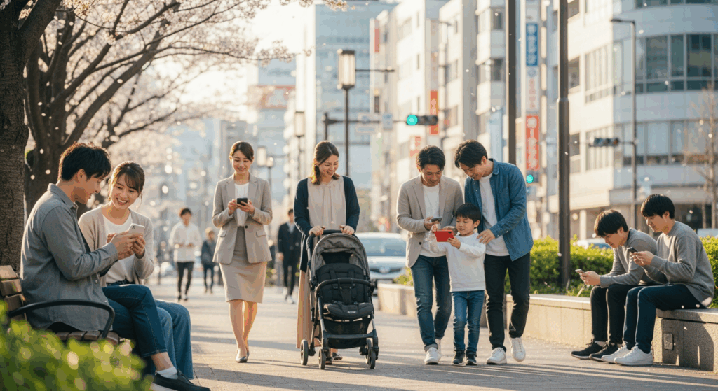 povoのスマホ保険徹底解説に関連して、日常の中でスマートフォンを使用する様子を描写したシーン。