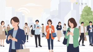 2026年5月のスマホ投げ売りキャンペーン対象となるお得な15機種のシーン。街中でスマホを使う人々の日常を描写し、賑やかな雰囲気を表現。