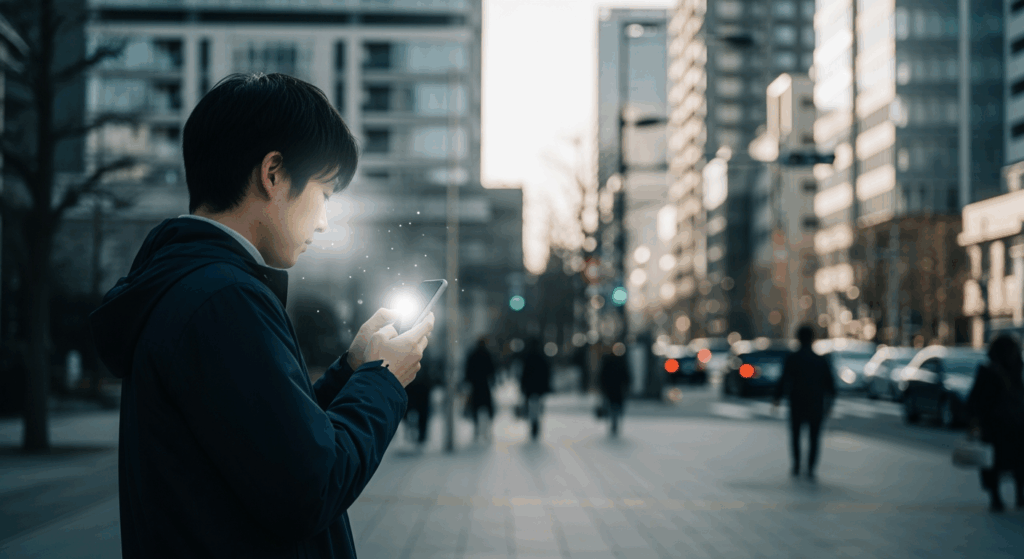 ソニーがAIカメラ搭載のXperia 1 VIIIを発表し、公式Xアカウントが炎上した経緯を示す日本の都市の風景。